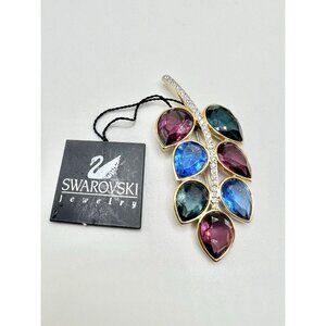 Vintage Gold Swan logo Swarovski Crystal  Leaf Brooch Pin Read